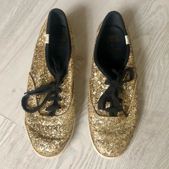 Kate Spade NY Keds Glitter Gold Sneakers, 7.5 - Picture 7 of 16